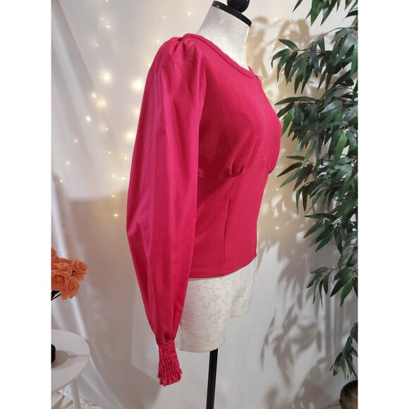 Anthropologie NWT Crepe Smocked Structured Blouse Womens Size S Barbie Pink Top - Picture 2 of 8